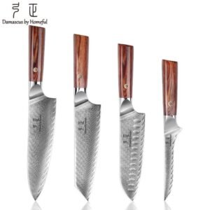 Masterfully Forged Kitchen Damascus Knife Set - Extremely Sharp, Extraordinary Taste