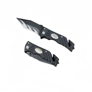 Tactical Pocket Knife with Partially Serrated Blade – Rescue Tool with Seatbelt Cutter & Glass Breaker – Benchmade Style EDC Knife
