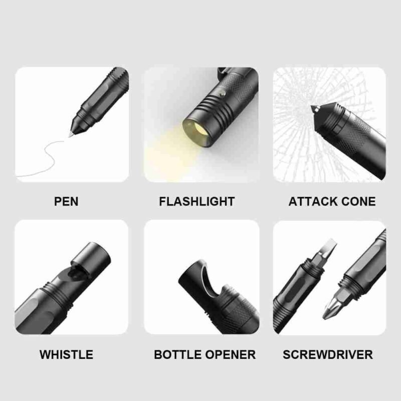 Multifunctional Tactical Pen Self Defense Women Defending Flashlight Aluminum Screwdriver Corkscrew Protect Survival Accessories 6 1