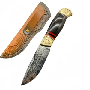 Outdoor straight knife Damascus steel knife sandalwood handle