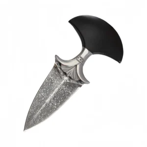 High quality Damascus push knife with red rosewood handle